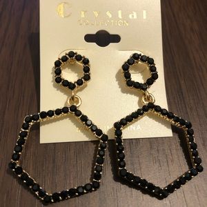New Fashion Gold Tone Octagane Dangle earrings Black rhinestones… #59